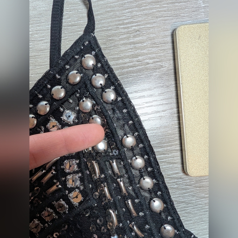 Free People Black Beaded Sheer Tank Top - Picture 11 of 11